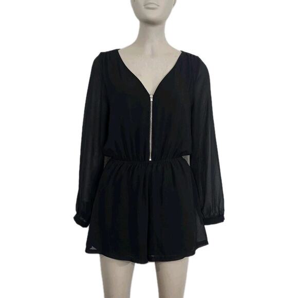 Express Tops - Express Chiffon Short ROMPER Sheer Long Sleeves Black Size XS